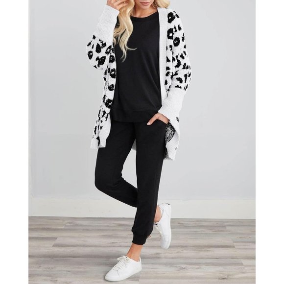 Womens Long Sleeve Open Front Fall Fashion Loose Knit Printed Winter Coats - Picture 3 of 4